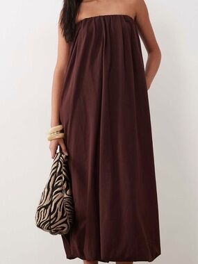 ASOS Strapless Chocolate Brown Bubble Maxi Dress